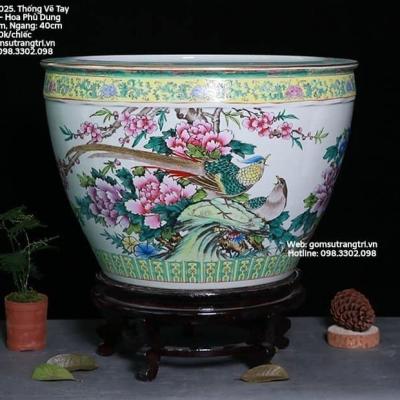 THỐNG VẼ TAY CHIM TRĨ - HOA PHÙ DUNG
